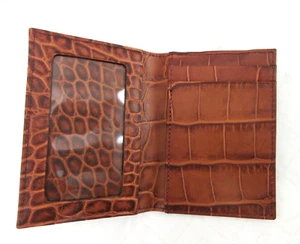 Card Case w ID Window Business Credit Card Leather Fold-over Croc Embossed $76R - Picture 1 of 5