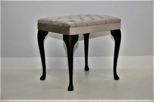 Stuart Jones Queen Anne Stool Velvet with Walnut Legs 46 x 38 x 48 cm Taupe - Picture 1 of 3