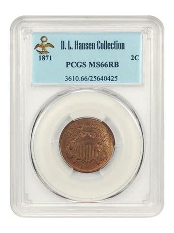 1871 2c PCGS MS66 RB ex: D.L. Hansen Cover