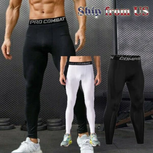 Man's Compression Base Thermal Layer Workout Leggings Gym Sports Training Pants - Picture 1 of 23