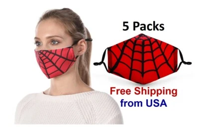 Spiderman Face Mask (5 pcs) Reusable Washable Fashion Print Filter Pocket - Image 1 of 4