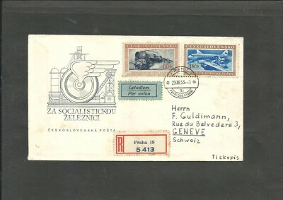 CZECHOSLOVAKIA TO SWITZERLAND, AIR MAIL REGISTERED COVER, '53, NICE! - Image 1 of 2
