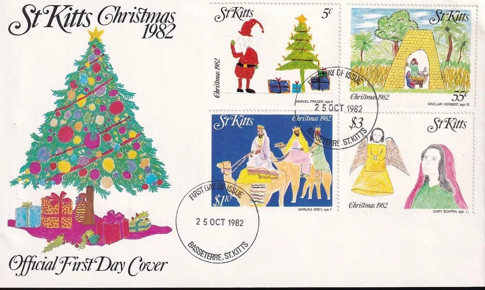 St Kitts 1982 Christmas, unaddressed FDC, sc#102-105 - Image 1 of 1