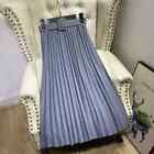 High Waist Pleated Midi Skirts with Belted New Spring Summer Elegant Solid