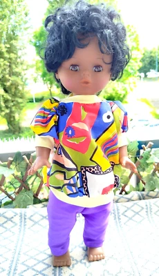 Poupée à mécanisme FURGA 14801, noire, parlante avec disque, vêtements d'origine - Photo 1/4