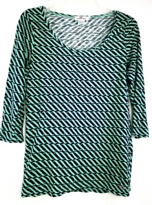 Top VINEYARD VINES Estampado Oleaje Azul Marino Verde Ish Wave Algodón Manga 3/4 Pequeño Foto 1 de 4
