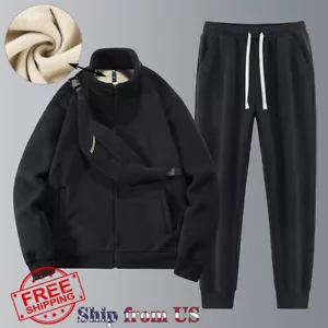 3 Pcs Set Men's Tracksuit Suit Polar Fleece Hoodie Outfit Sling Bag Jacket Pant - Picture 1 of 13