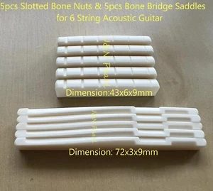 5 tuercas de hueso ranuradas y 5 sillines de puente de hueso para guitarra acústica de 6 cuerdas - Imagen 1 de 2