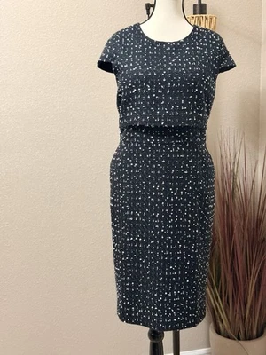 Vestido J Crew blanco y negro manga gorra tweed funda talla 14 nuevo con etiquetas Foto 1 de 4