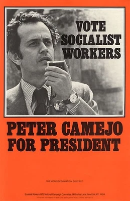 Pôster oficial da campanha 1976 Peter Camejo VOTO DOS TRABALHADORES SOCIALISTAS - Imagem 1 de 2