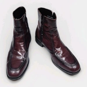 Florsheim Leather Beatle Boots Vintage Burgundy Zip Disco Hipster Size 12 3E  - Picture 1 of 11