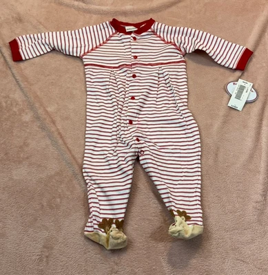 全新 Babyworks 女宝宝 3-6 个月红色水平条纹米色短靴 — 第 1/4 张图片