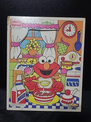 Rompecabezas de madera completo vintage 1988 Sesame Street Elmos Breakfast 7 piezas Foto 1 de 4