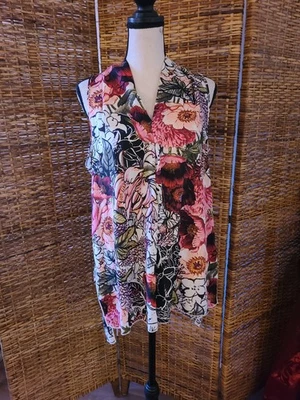 VTG 90s Y2K Spense Sheer Blouse Sleeveless Burgundy Black Floral Pleat Front M - Image 1 of 4