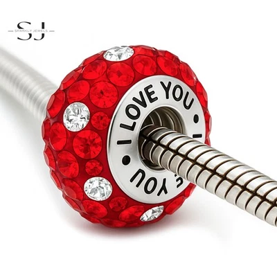 Dije de plata de ley 925 de cristal rojo I Love You para pulseras - Regalo  Foto 1 de 4