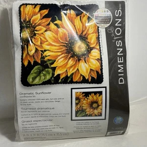 NEW Dimensions Needlepoint Kit Dramatic Sunflower 14'' x 14 Wool Yarn 12 mesh - Picture 1 of 7