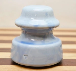 Vtg Antique Light BLUE glazed PORCELAIN Ceramic INSULATOR "V" - Picture 1 of 8