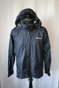 Vtg Berghaus AQ2 black rain all weather hood jacket medium lightweight casual - Picture 1 of 20