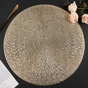 Placemats Set of 6, Round Placemats Gold Washable Wipeable Vinyl Place Mats D... - Picture 1 of 7