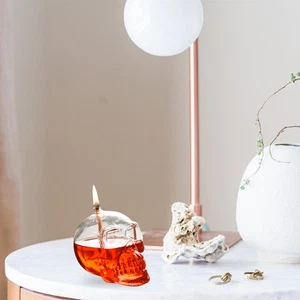Decorative Skull Oil Lamp Clear Refillable Glass Oil Lamp Oil Candle Ornament - Picture 1 of 10