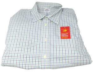 Brooks Brothers Men's Slim Fit Long Sleeve Shirt White Green Blue XXL BP2 - Picture 1 of 7