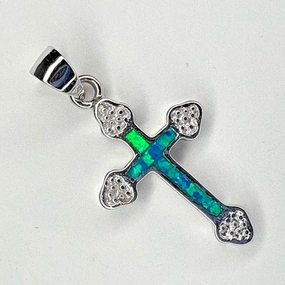 Dije colgante de cruz con incrustación de turquesa de plata de ley para collar Foto 1 de 4