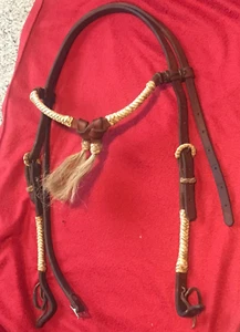 Leder Kopfstück Trense Futurity Stirnband Pferdehaar Quaste Rohhaut Western - Bild 1 von 8