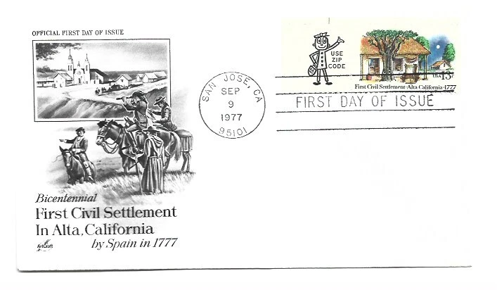 1725 First Civil Settlement in Alta California ArtCraft Mr Zip FDC - Image 1 of 1