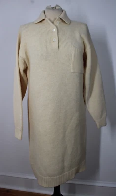 Vestido Suéter Midi De Colección Calvin Klein M Marfil Lana de Cordero Tejido Cuello Cambio Foto 1 de 4