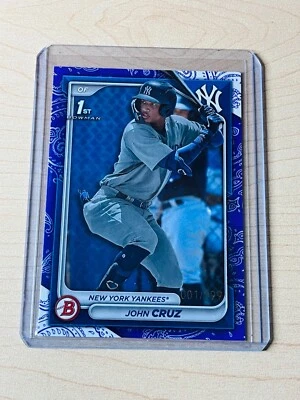 2024 John Cruz Bowman #BP-77 1st Paper Prospects Purple Pattern Parallel 001/199 - Image 1 of 2