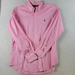 RALPH LAUREN HERREN HEMD ZUM KNÖPFEN GR. L ROSA WEISS GESTREIFT LANGARM BAUMWOLLE - Bild 1 von 7