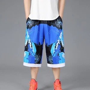 Mens Basketball Wide Leg Elastic Waist Quick Dry Breathable Summer Sports Shorts - Picture 1 of 16