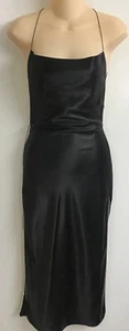 nana jacqueline Black Dress Backless Strappy Side Slits Rhinestone Trim Size XS - Picture 1 of 12