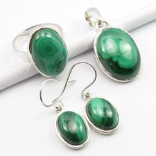Set ! 925 Silver Free Gift Box Natural Malachite ! Earrings Pendant Ring #8.25