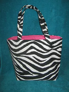 Canvas-BEUTELTASCHE MIT ZEBRA-DRUCK - STRANDTASCHE - 10" x 11" x 5" - rosa Futter - Bild 1 von 4