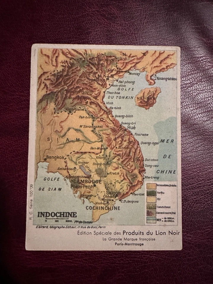 MAPA DE INDOCHINA VIETNAM TARJETA HISTÓRICA COLONIAS FRANCESAS Foto 1 de 2