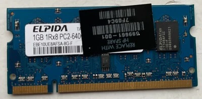 ELPIDA 1Gb 1Rx8 PC2 6400S 666 part number HP 599661-001 CT: RAXHP7FE1YDIJJ - Immagine 1 di 2