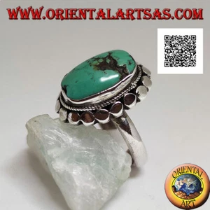 Anello in Argento 925‰ turchese tibetano antico ovale contornato da borchie (12) - Imagen 1 de 2