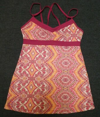 Sujetador deportivo elástico prAna Kaley naranja/fucsia/berry/blanco estampado floral talla XS Foto 1 de 3