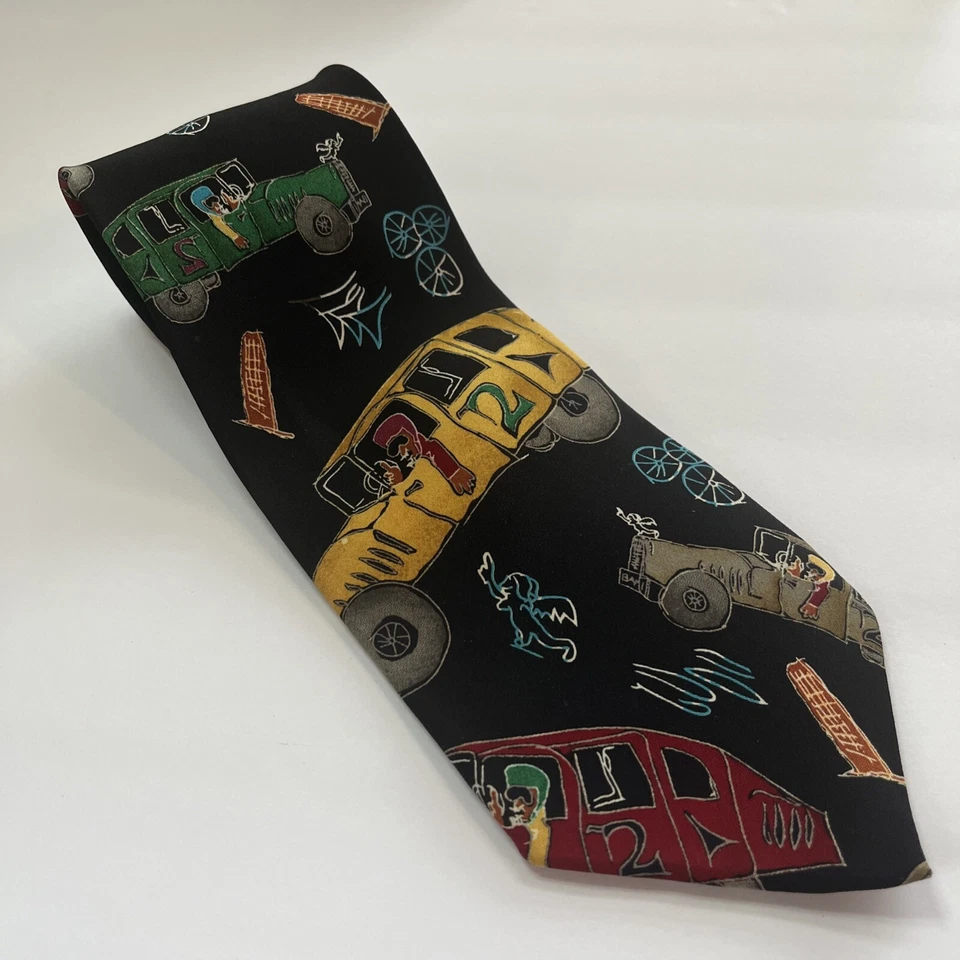 Obra de arte John Lennon corbata 100 % seda coches de carreras automóviles fondo negro 4" con Foto 1 de 4