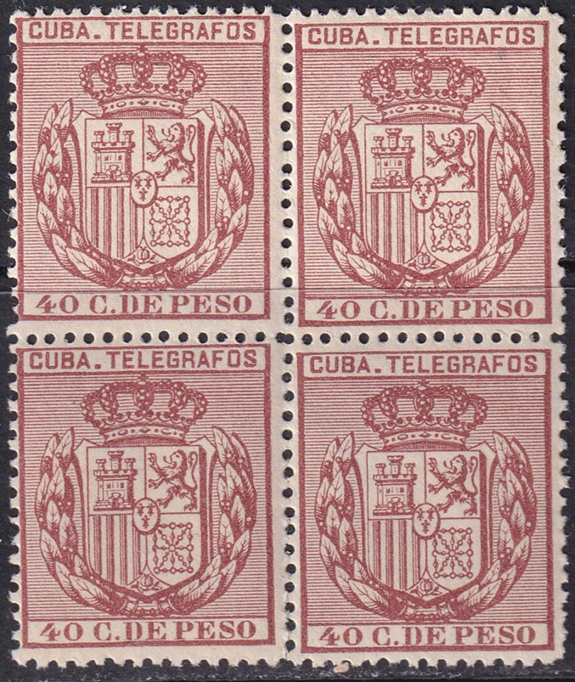 Spanish Antilles 1894 telégrafo Ed 80 telegraph block MLH* streaky gum - Image 1 of 1
