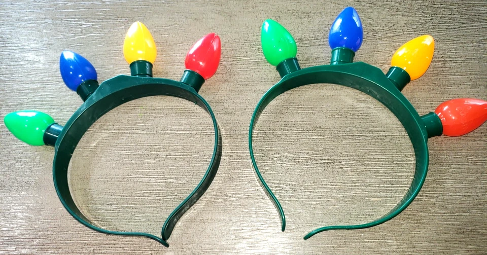 2 CHRISTMAS LIGHT BULB HEADBANDS boys girls men women WORKS! ONE SIZE FITS MOST - Image 1 of 1