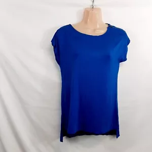 Pleione Top Blouse Shirt Women Size S Blue Round Neck Short Sleeve - Picture 1 of 12