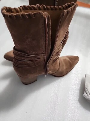 шоколадно-синие кожаные сапоги размер 41 с боковыми кисточками  - Изображение 1 из 4