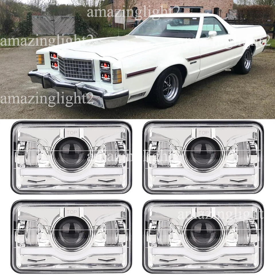 4pc 4x6'' inch Square LED Headlights Projector Bulbs Fit Ford Ranchero 1977-1979 - Image 1 of 4