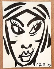 CHRIS ZANETTI Original Ink Drawing Female Portrait Minimalist Art Woman 8"x6 COA