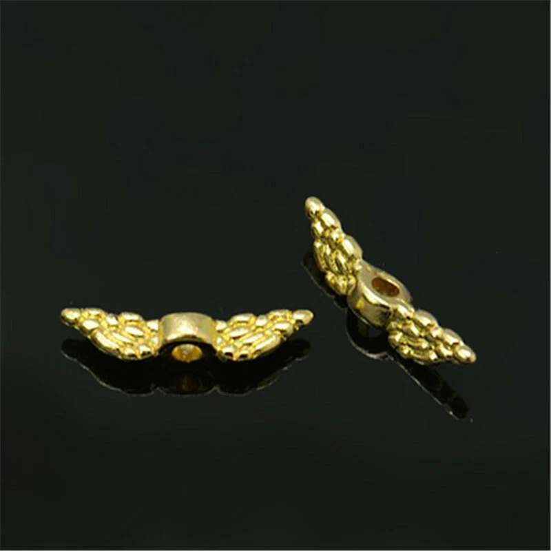 400 cuentas de plata tibetana sin níquel ala de ángel dorada agujero de 12x3x3 mm 1,5 mm Foto 1 de 1