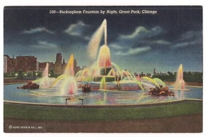 Night CLARENCE BUCKINGHAM MEMORIAL FOUNTAIN Grant Park Chicago Illinois Postcard - Picture 1 of 2