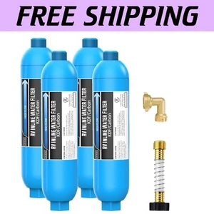 Premium Inline Water Filter with 90° Brass Elbow for RVs - 4 Pack Convenience - Picture 1 of 10