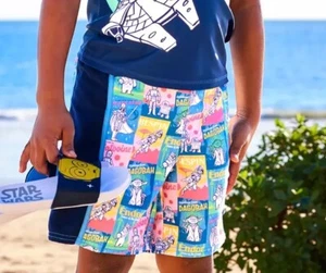 New Nwt Star Wars All Over Travel Sticker Print Swim Trunks For Kids Sz 7/8 - Picture 1 of 8